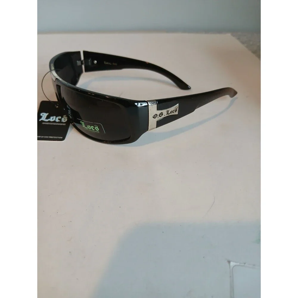 LOCS Rectangular OG Gangster Cholo BLACK Sunglasses Biker Shades Hardcore